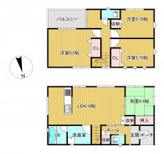 かほく市横山、中古一戸建ての間取り画像です