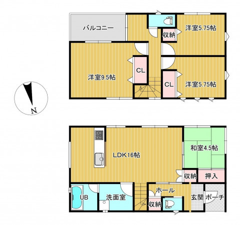 かほく市横山、中古一戸建ての間取り画像です
