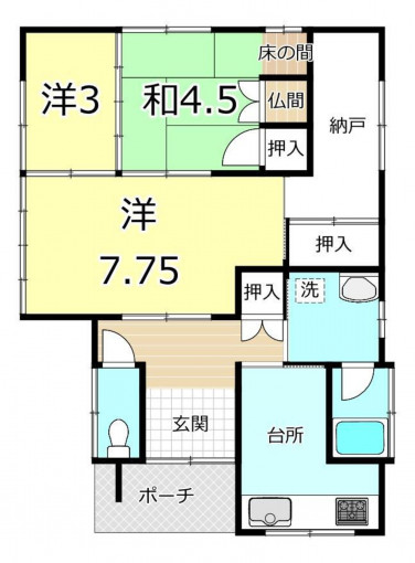 金沢市野町、中古一戸建ての間取り画像です
