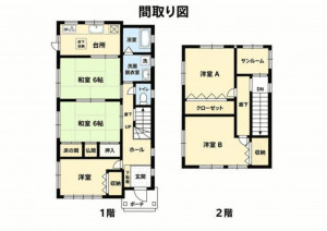 金沢市、中古一戸建ての間取り画像です