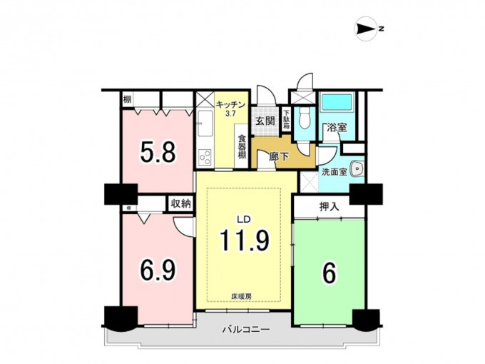 高崎市檜物町、中古マンションの間取り画像です