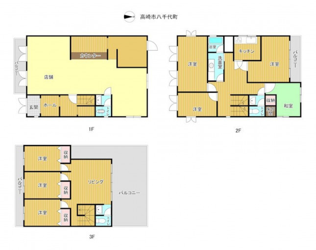 高崎市八千代町、収益物件/店舗付住宅の間取り画像です