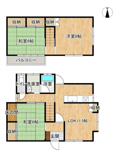 高崎市鼻高町、中古一戸建ての間取り画像です