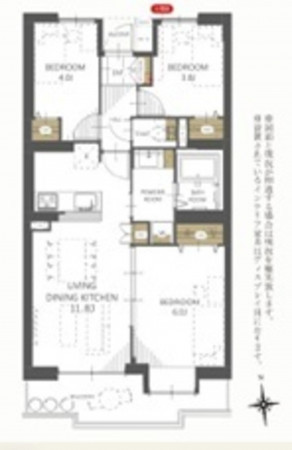 相模原市緑区橋本台、中古マンションの間取り画像です