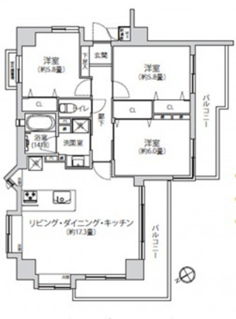 相模原市緑区橋本、中古マンションの間取り画像です