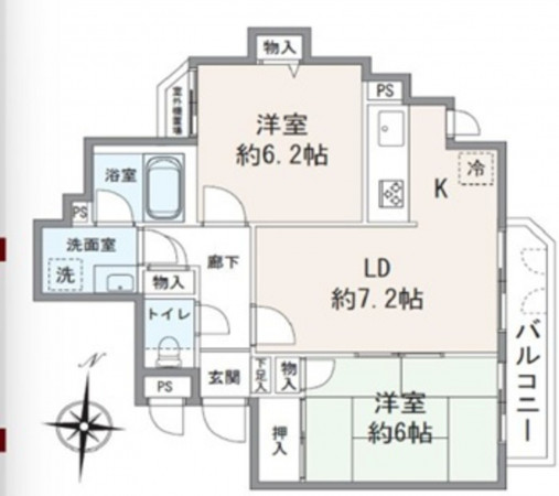 相模原市緑区東橋本、中古マンションの間取り画像です