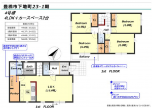 豊橋市下地町、新築一戸建ての間取り画像です