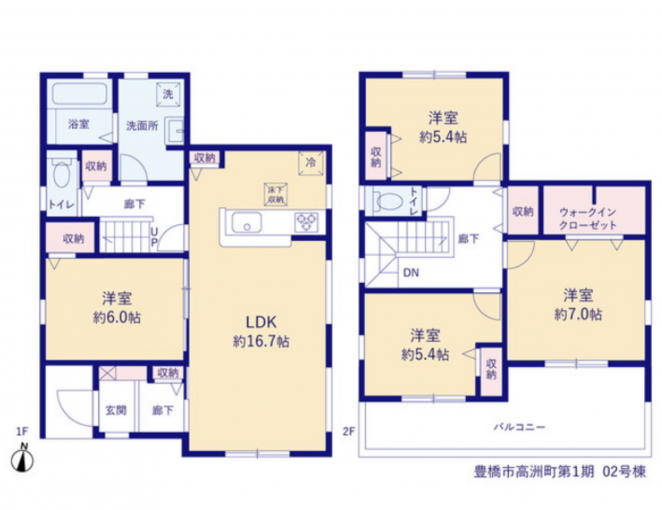 豊橋市高洲町、新築一戸建ての間取り画像です