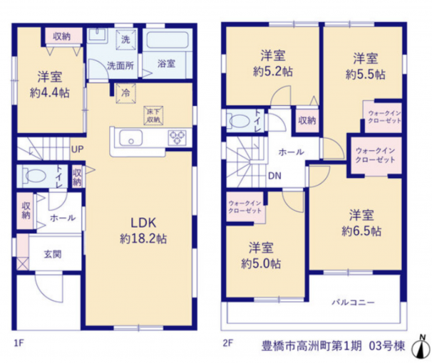 豊橋市高洲町、新築一戸建ての間取り画像です
