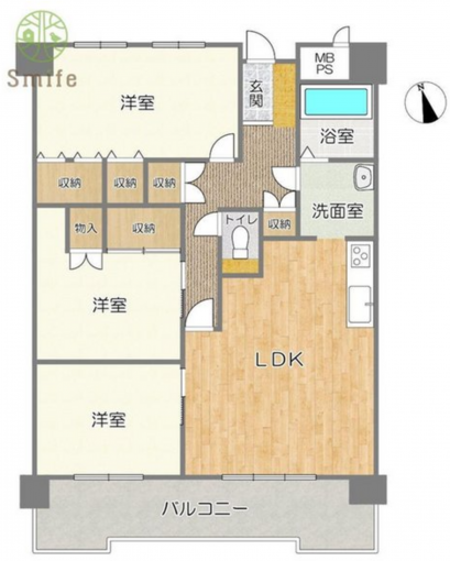 豊橋市羽根井町、中古マンションの間取り画像です