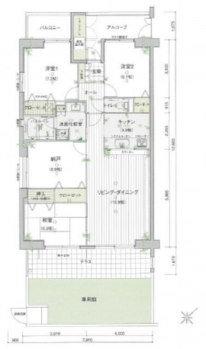 豊橋市草間町、中古マンションの間取り画像です