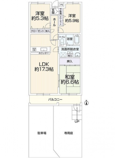 豊橋市羽根井町、中古マンションの間取り画像です