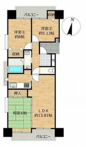 豊橋市羽根井町、中古マンションの間取り画像です