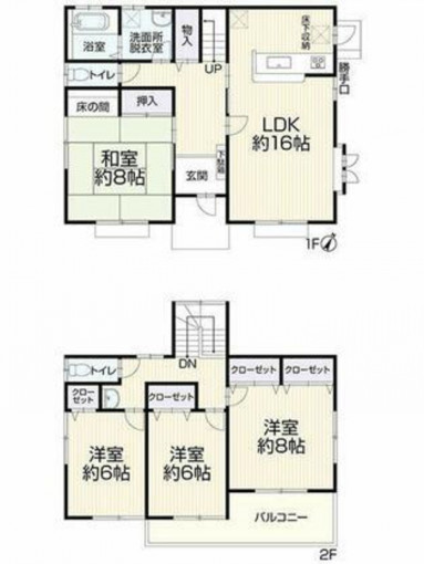 豊橋市若松町、中古一戸建ての間取り画像です