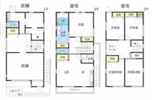 豊橋市忠興、収益物件/店舗付住宅の間取り画像です