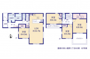 豊橋市東小鷹野、新築一戸建ての間取り画像です