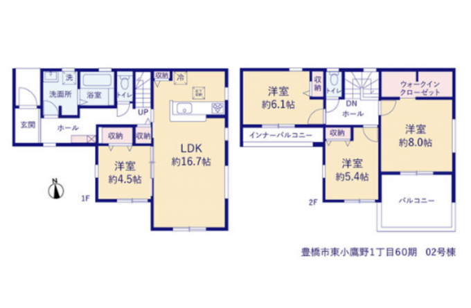 豊橋市東小鷹野、新築一戸建ての間取り画像です