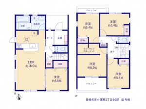 豊橋市東小鷹野、新築一戸建ての間取り画像です