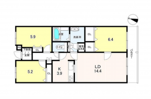 豊橋市羽根井西町、中古マンションの間取り画像です