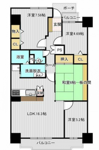 豊橋市牟呂町、中古マンションの間取り画像です