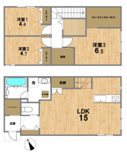 相模原市中央区田名、中古一戸建ての間取り画像です