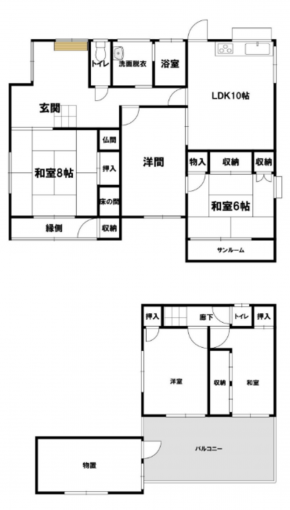 相模原市中央区上溝、中古一戸建ての間取り画像です