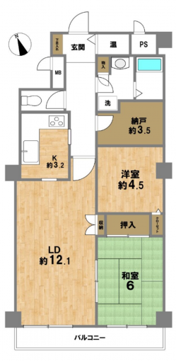 相模原市中央区水郷田名、中古マンションの間取り画像です