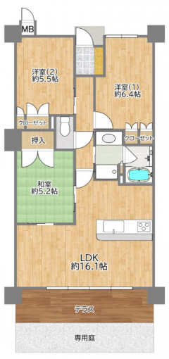 相模原市中央区清新、中古マンションの間取り画像です