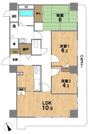相模原市中央区水郷田名、中古マンションの間取り画像です
