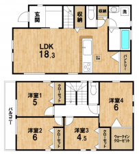 相模原市中央区水郷田名、新築一戸建ての間取り画像です