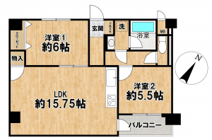 相模原市中央区上溝、中古マンションの間取り画像です