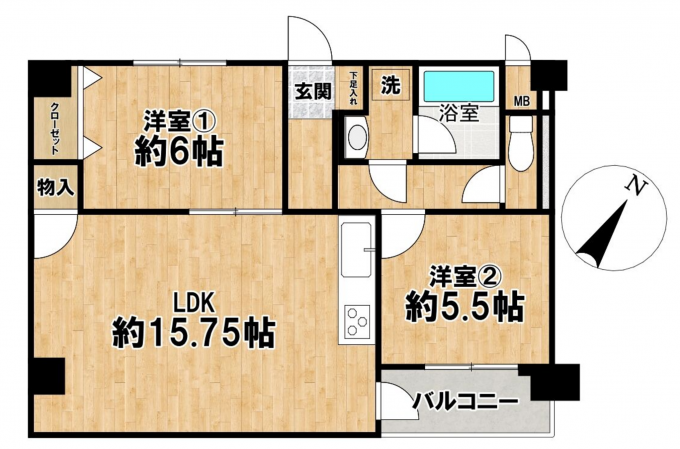 相模原市中央区上溝、中古マンションの間取り画像です