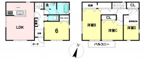 相模原市中央区田名、中古一戸建ての間取り画像です