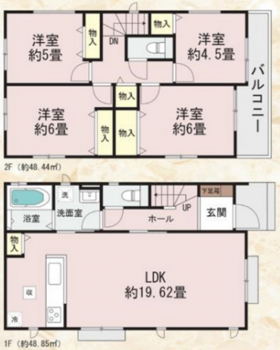相模原市中央区上溝、新築一戸建ての間取り画像です