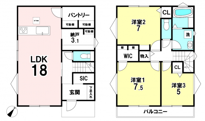 相模原市中央区田名、新築一戸建ての間取り画像です