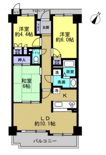 相模原市中央区上溝、中古マンションの間取り画像です