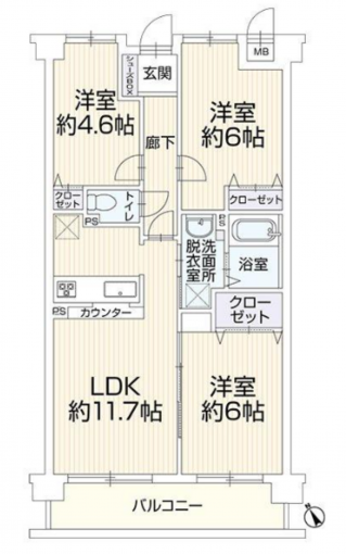 相模原市中央区東淵野辺、中古マンションの間取り画像です