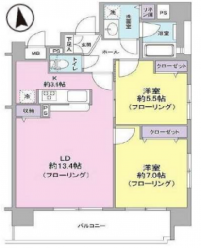 相模原市中央区相模原、中古マンションの間取り画像です