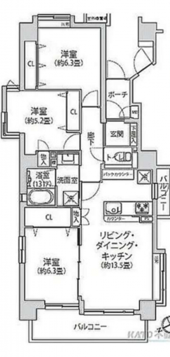 相模原市中央区相模原、中古マンションの間取り画像です