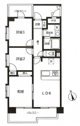 相模原市中央区すすきの町、中古マンションの間取り画像です
