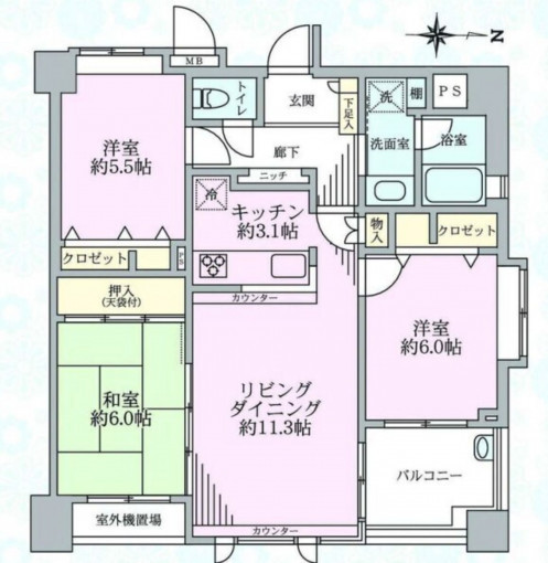 相模原市中央区相模原、中古マンションの間取り画像です