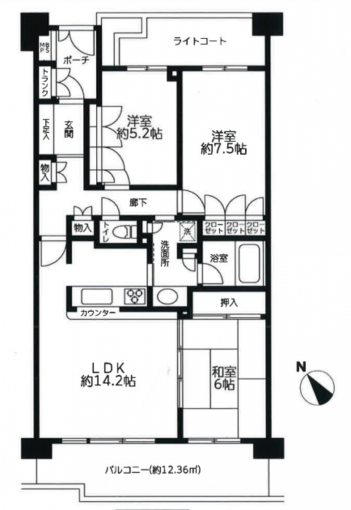 相模原市中央区清新、中古マンションの間取り画像です