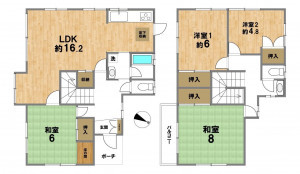 相模原市中央区水郷田名、中古一戸建ての間取り画像です