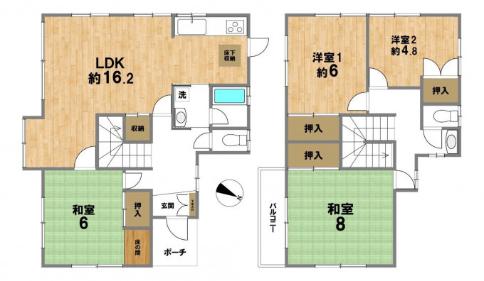 相模原市中央区水郷田名、中古一戸建ての間取り画像です