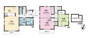 相模原市中央区上溝、中古一戸建ての間取り画像です