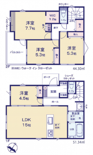 相模原市中央区田名、新築一戸建ての間取り画像です