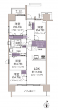 相模原市中央区淵野辺、中古マンションの間取り画像です