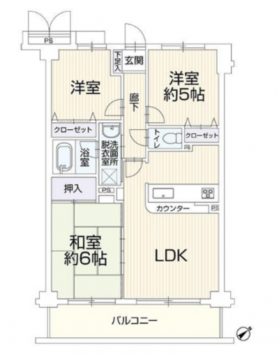 相模原市中央区東淵野辺、中古マンションの間取り画像です