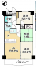 彦根市京町、中古マンションの間取り画像です