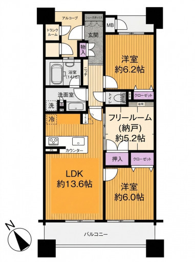 彦根市旭町、中古マンションの間取り画像です